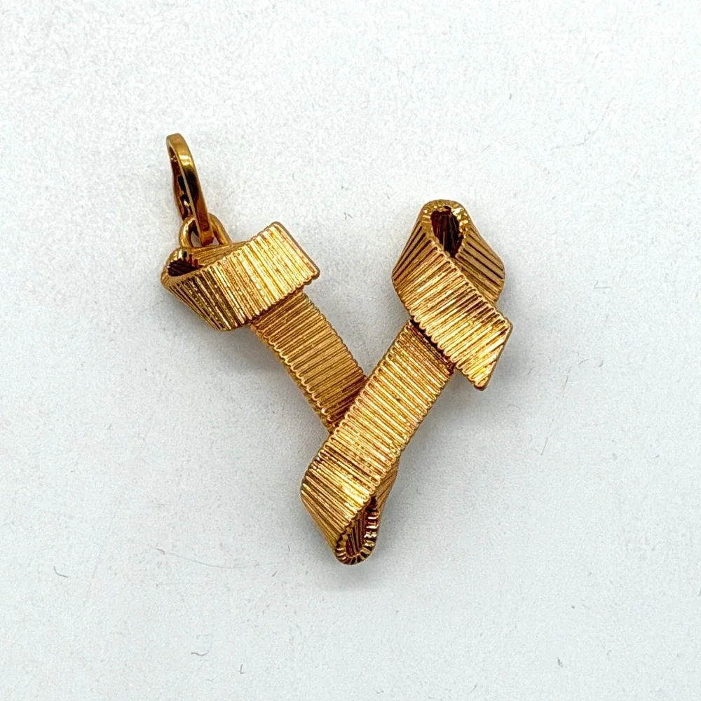 Clare V Gold Ribbed Ribbon Initial V Charm Pendant Necklace Attachment - Picture 8 of 11